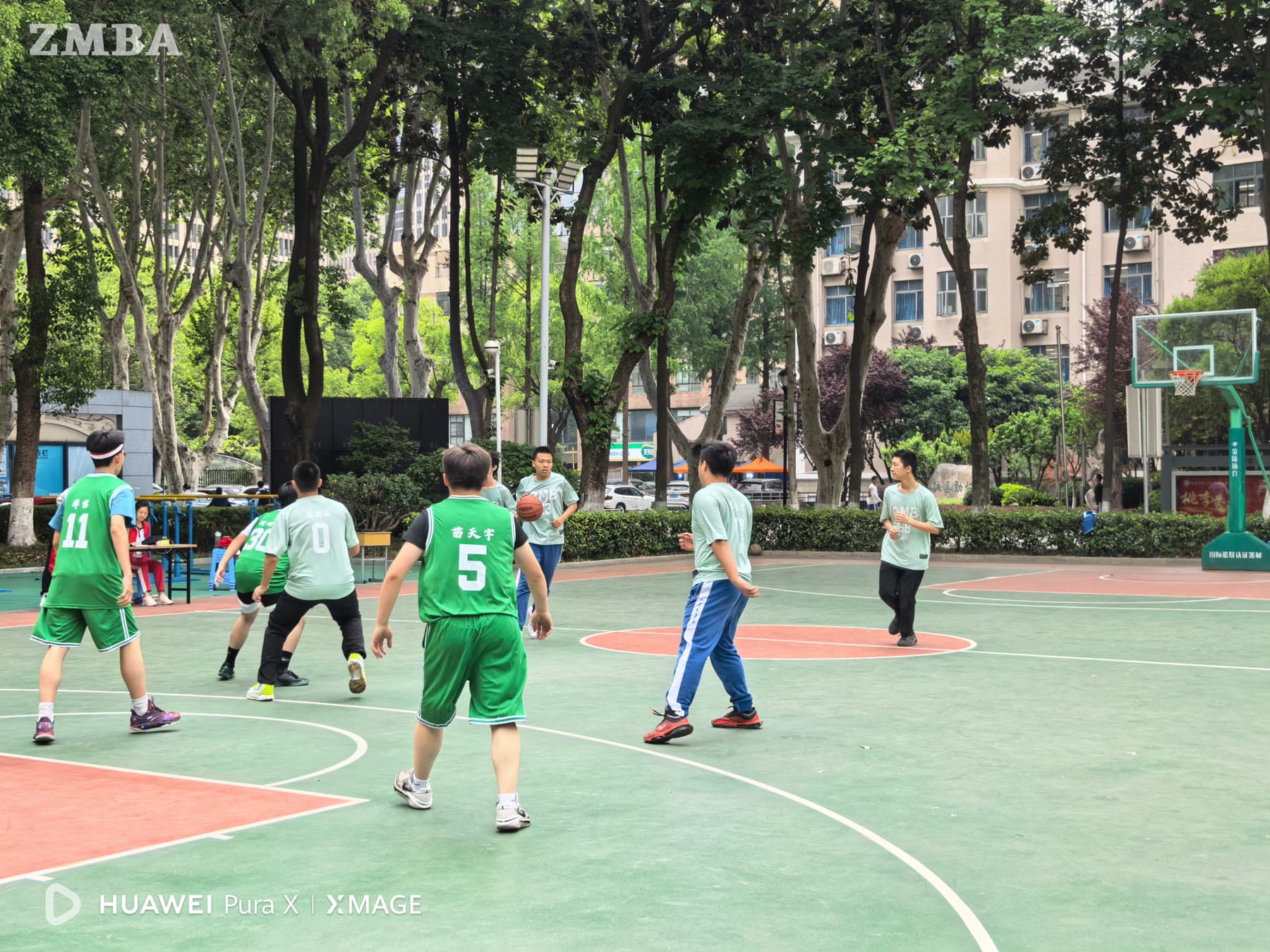 Basketball play on the outdoor court, dated April 27, 2025.